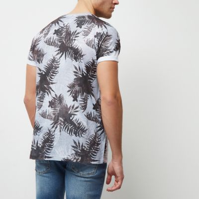 Grey leaf print T-shirt